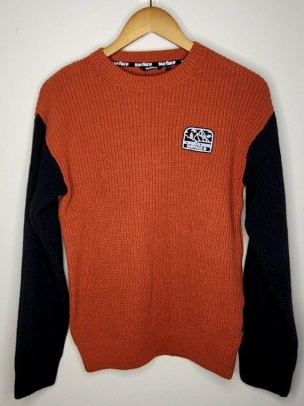 Surface Colorblock Ribbed Knit Sweater — Rust/Navy, Size 16 | Canadian Brand